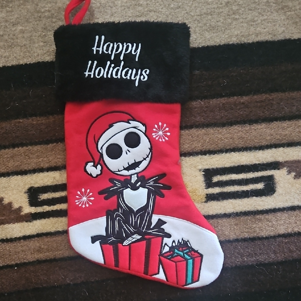 Festive Red and Black Skeleton Holiday Stocking